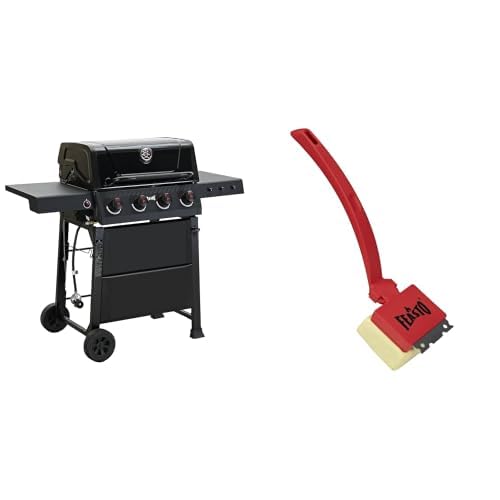 4-Burner Gas Grill with Side Tables, 36,000 BTU, Black + Bristle Free Grill Brush with Scraper V3333