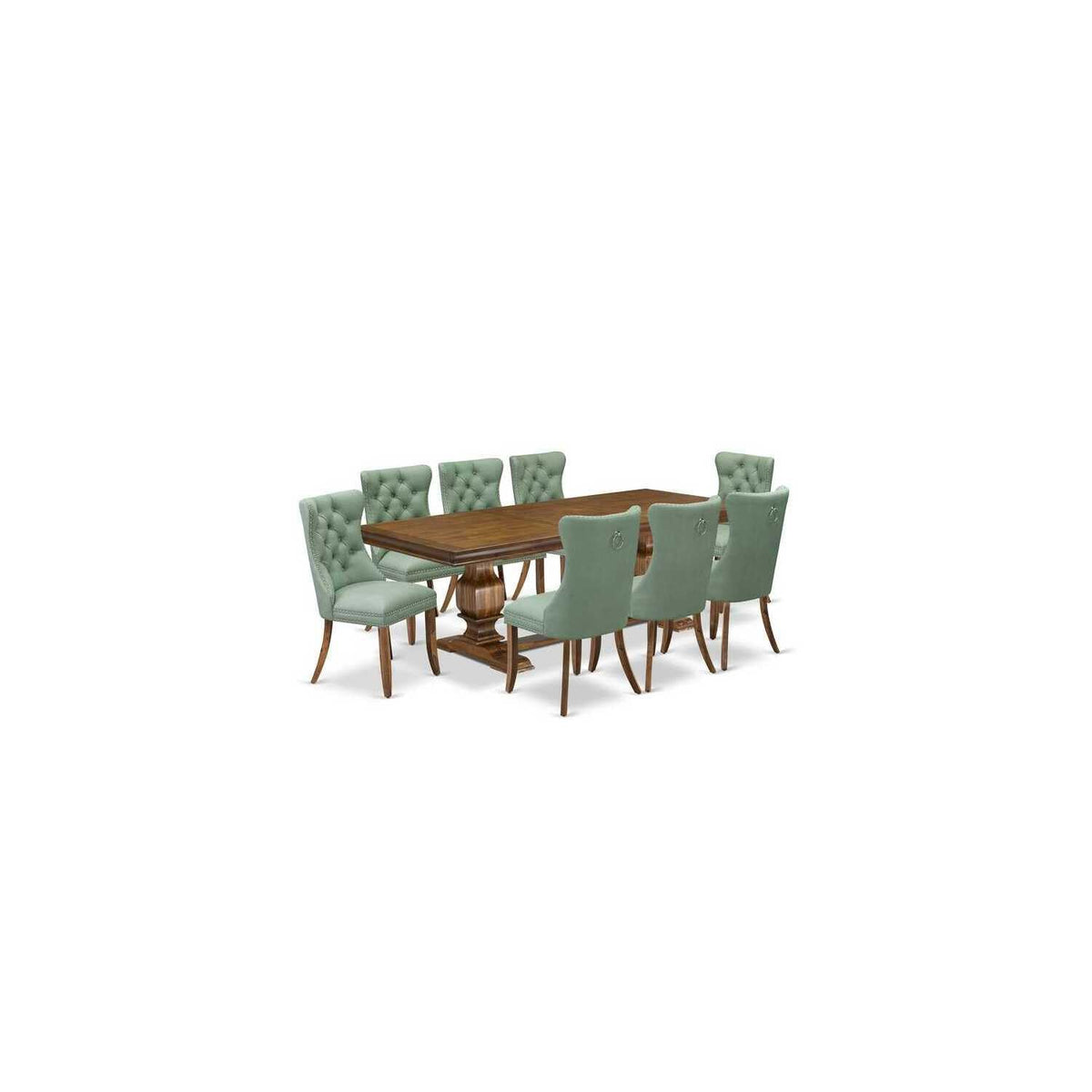 9 Piece Dining Room Set with Green Chairs F79947