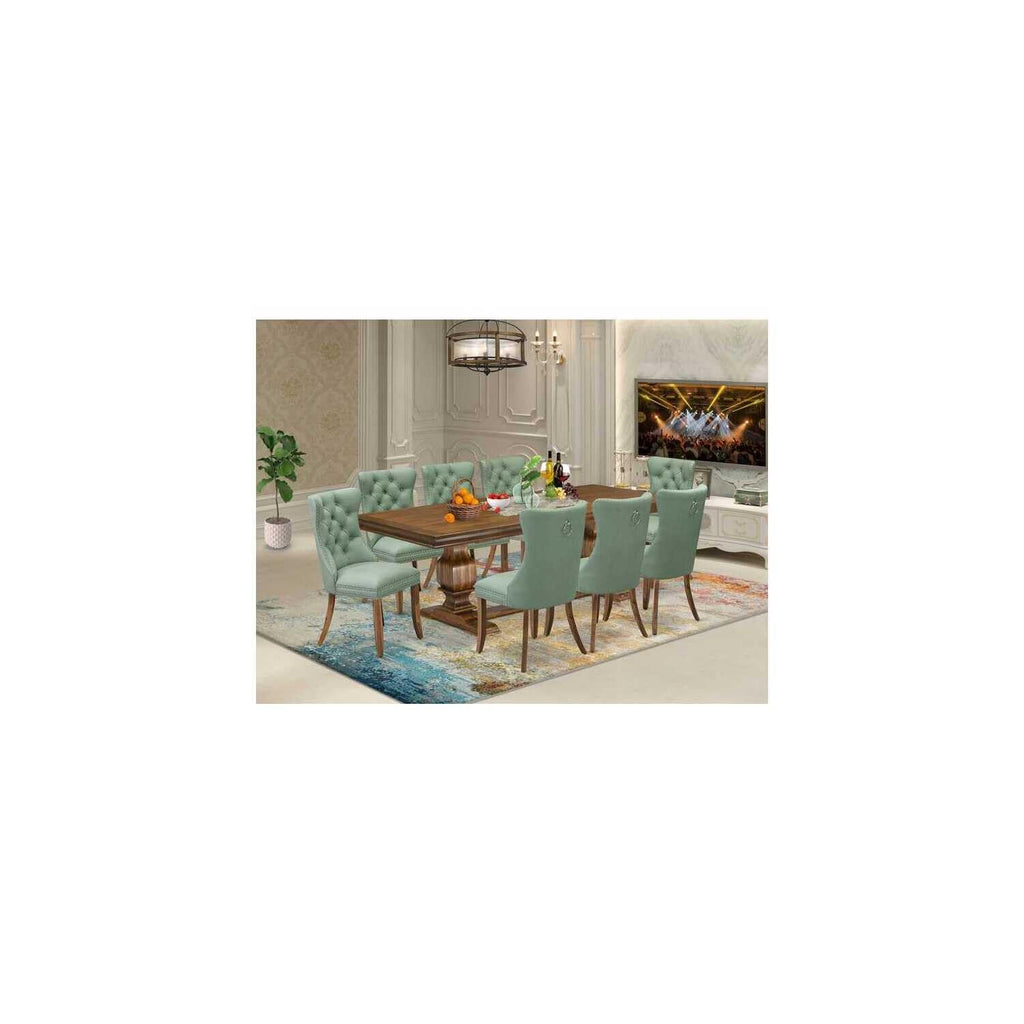 9 Piece Dining Room Set with Green Chairs F79947
