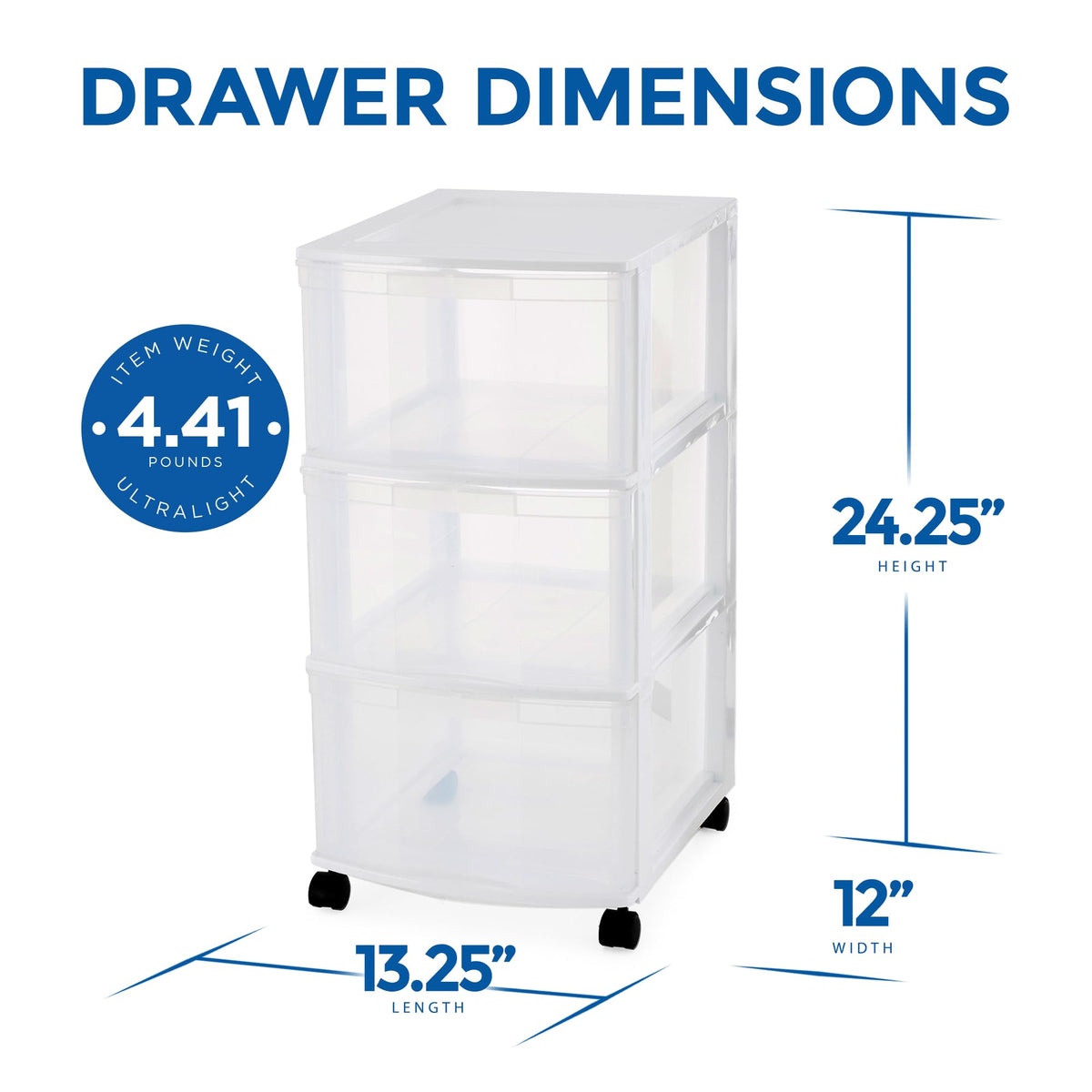 3 Drawer Plastic Rolling Organizer Cart L269
