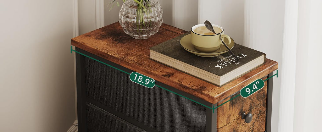 Narrow 5 Fabric Drawers Rustic Brown Dresser W56255