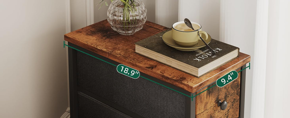 Narrow 5 Fabric Drawers Rustic Brown Dresser W56255