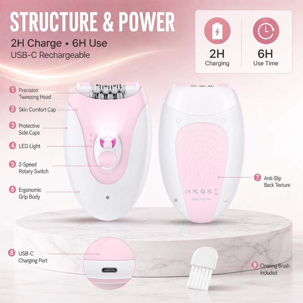Electric Epilator with 36 Tweezers, 2 Speed Cordless USB N86670