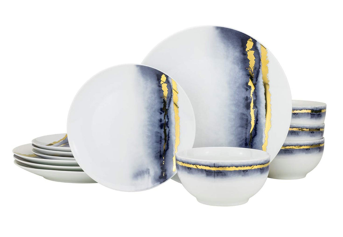 12-Piece Marble Porcelain Dinner Plates Set U49200