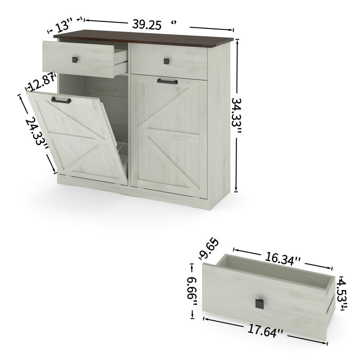 White Double Tilt Out Trash Can Cabinet E419601