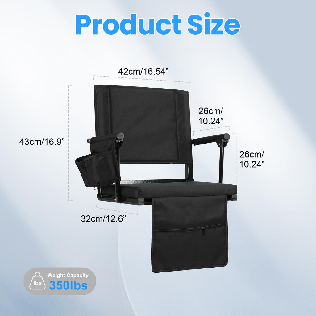 2 Pcs Black Stadium Seats with Back Support and Cushion F93590