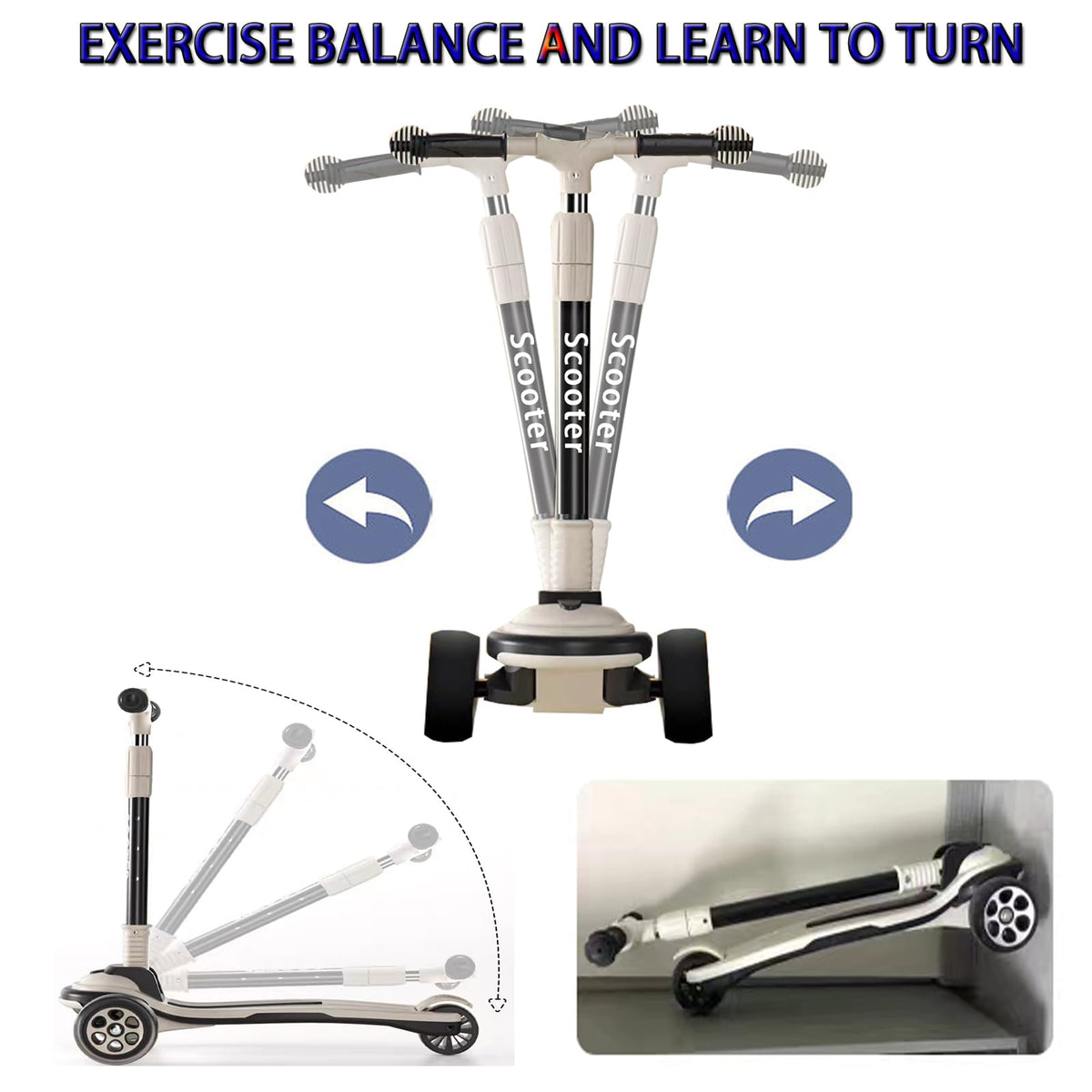 5 Adjustable Height Foldable Kick Scooter with 3 LED Light Wheels Y1632