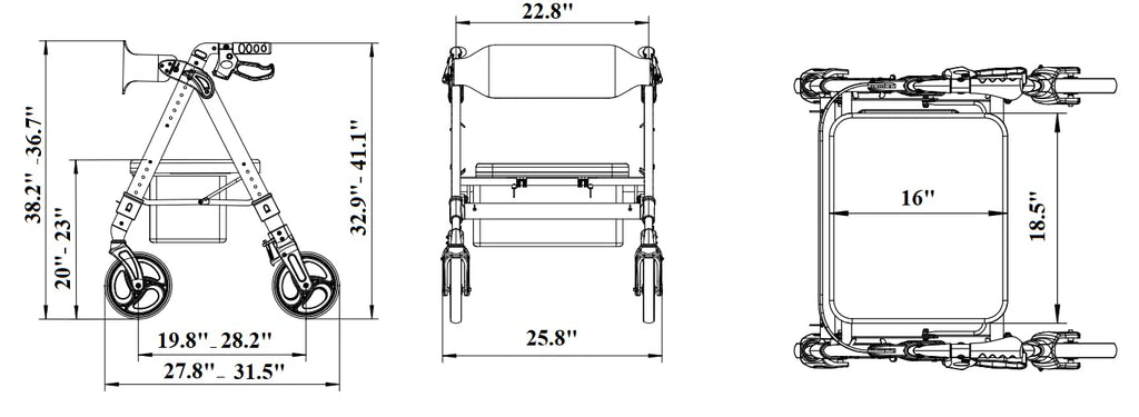 Heavy Duty 4 Wheel Rollator Walker with Seat T969