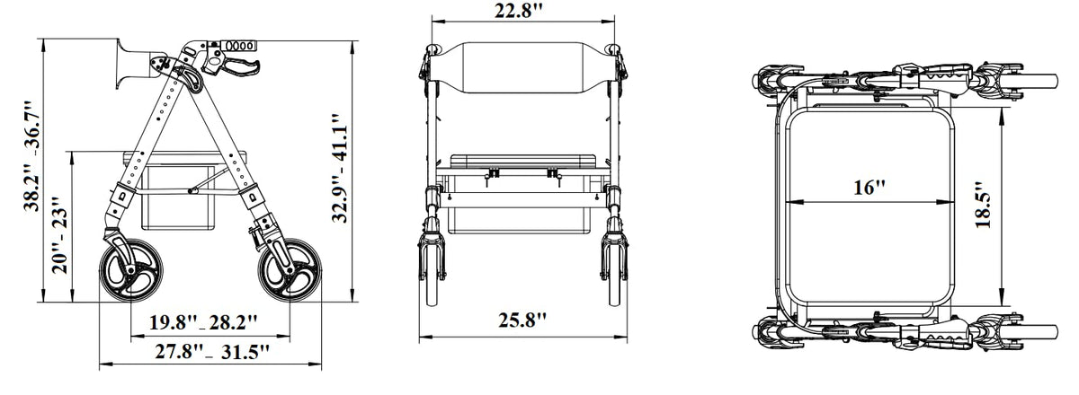 Heavy Duty 4 Wheel Rollator Walker with Seat T969