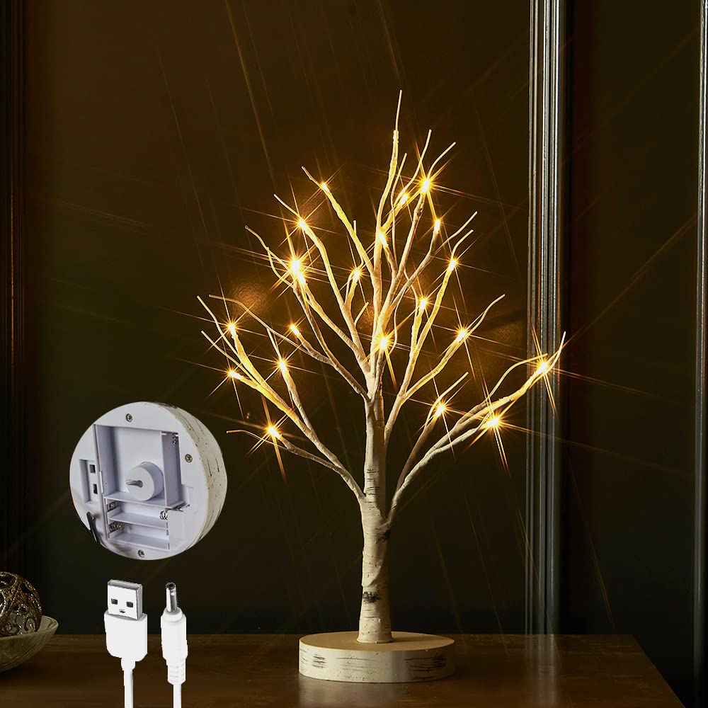 Lighted Birch Tree with Timer 18IN 24 LED H298435