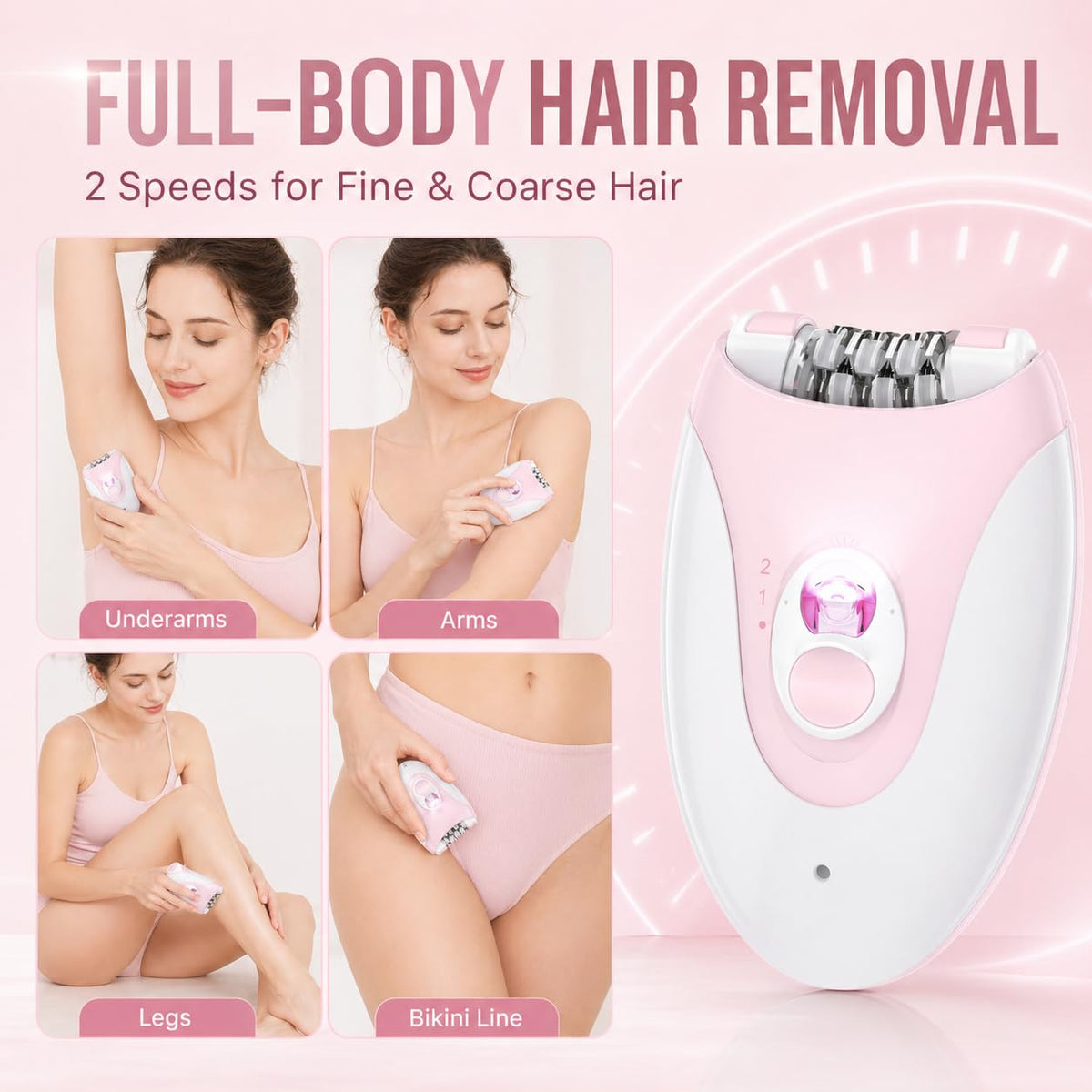 Electric Epilator with 36 Tweezers, 2 Speed Cordless USB N86670
