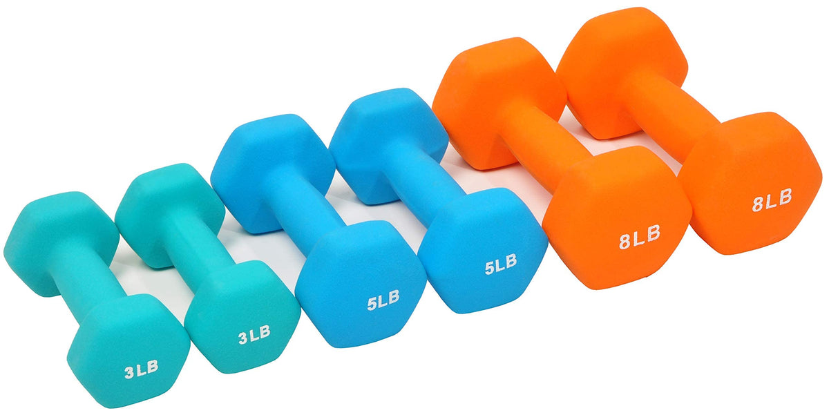 Colored Neoprene Coated Dumbbell Set with Stand, Set of 6 X88367