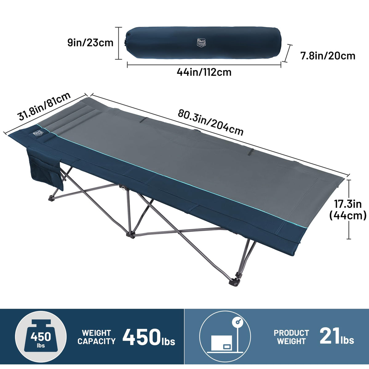 Extra Wide Heavy Duty Camping Cot with Carry Bag P90742