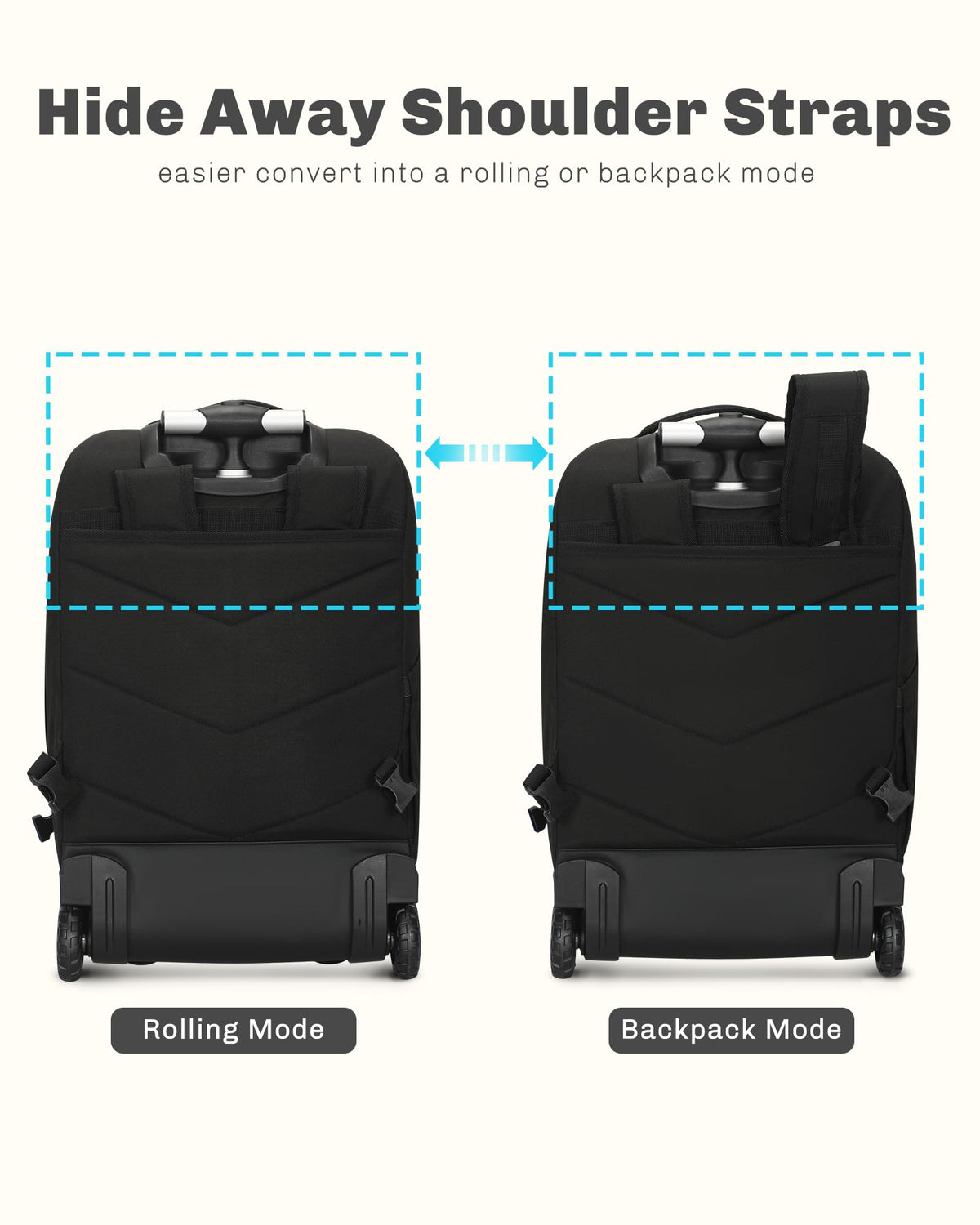 Rolling Backpack with Wheels 43L 17 inches Laptop Jet Black 6PC Packing Cubes I91827