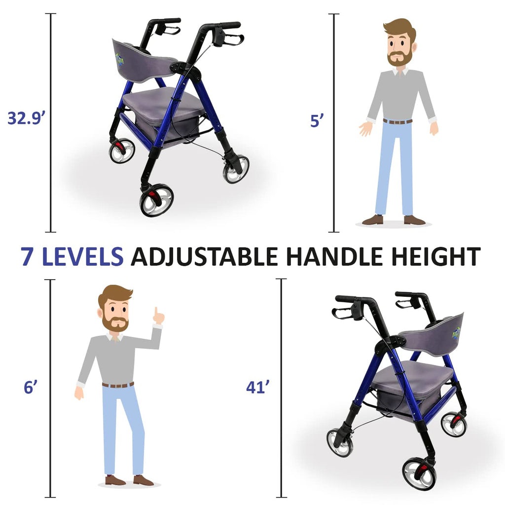 Heavy Duty 4 Wheel Rollator Walker with Seat T969