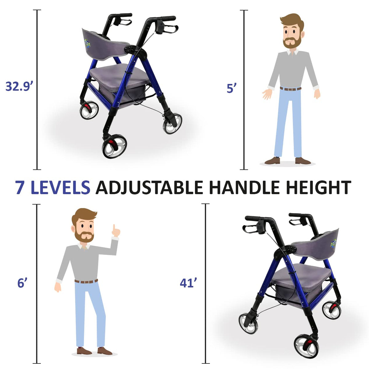 Heavy Duty 4 Wheel Rollator Walker with Seat T969
