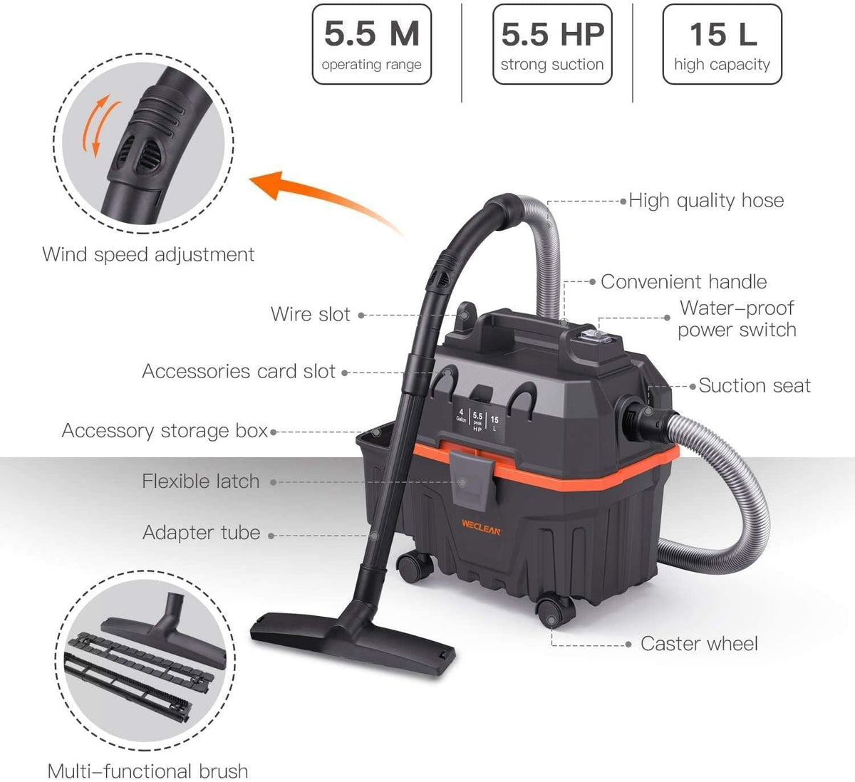4 Gallon 5.5 Peak HP Wet Dry Vacuum Cleaner with Blower Function E336205