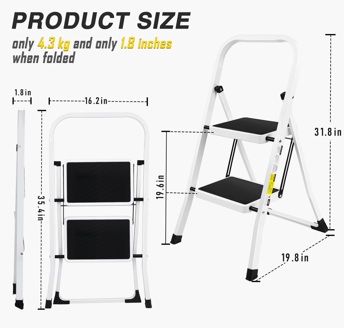 2 Step Folding Stool with Anti-Slip Pedal V973