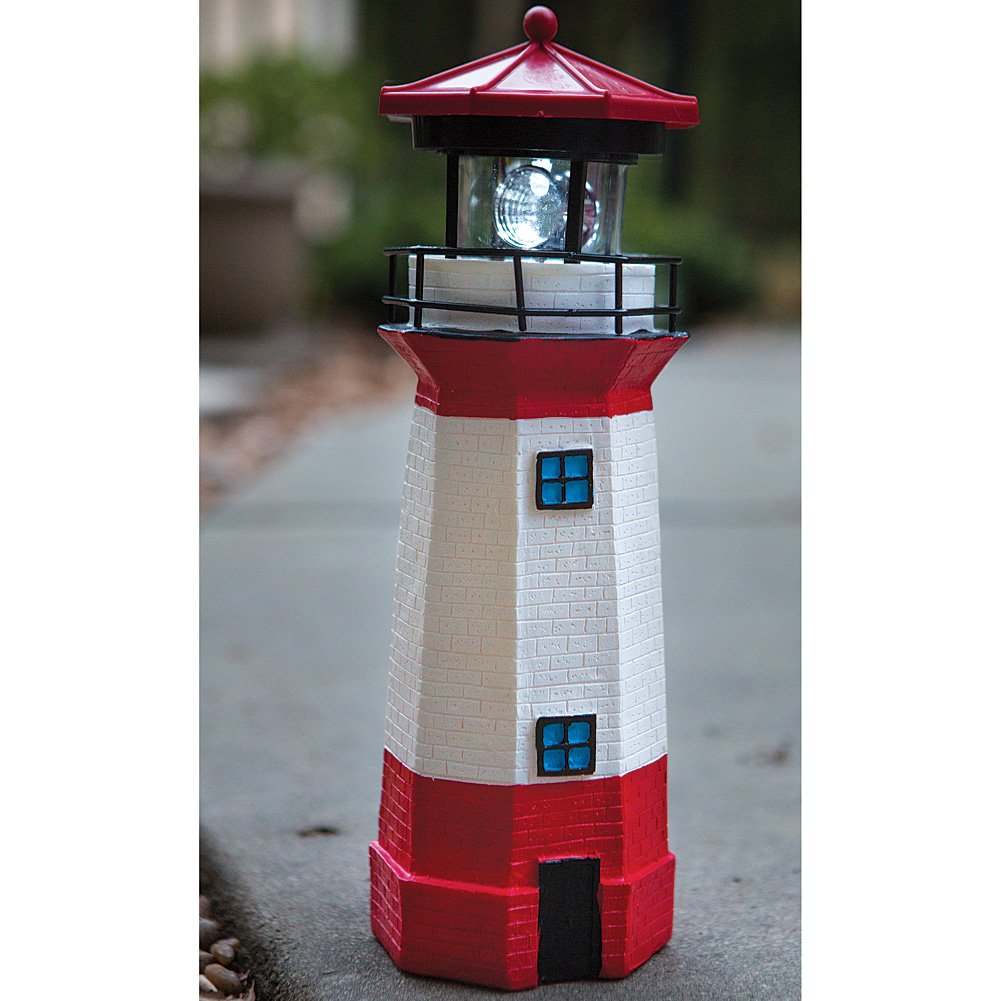 15" Red Solar Lighthouse with Rotating LED P675
