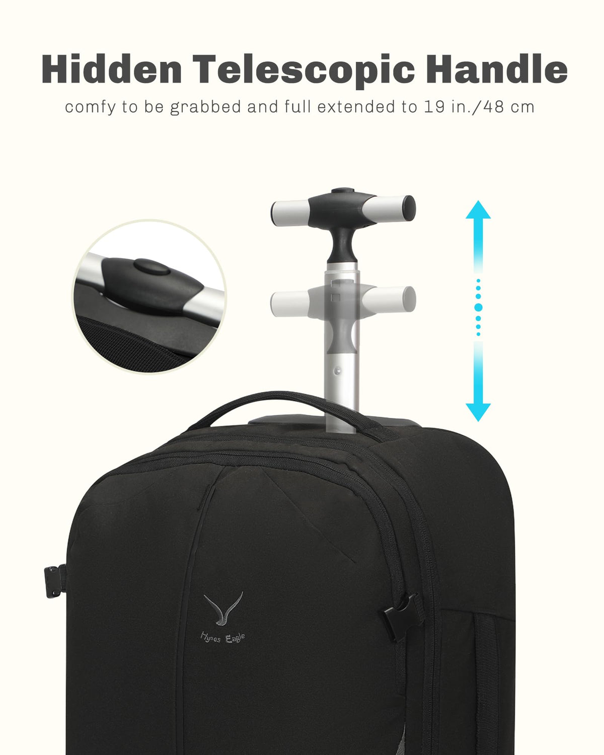 Rolling Backpack with Wheels 43L 17 inches Laptop Jet Black 6PC Packing Cubes I91827