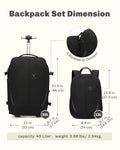 Rolling Backpack with Wheels 43L 17 inches Laptop Jet Black 6PC Packing Cubes I91827