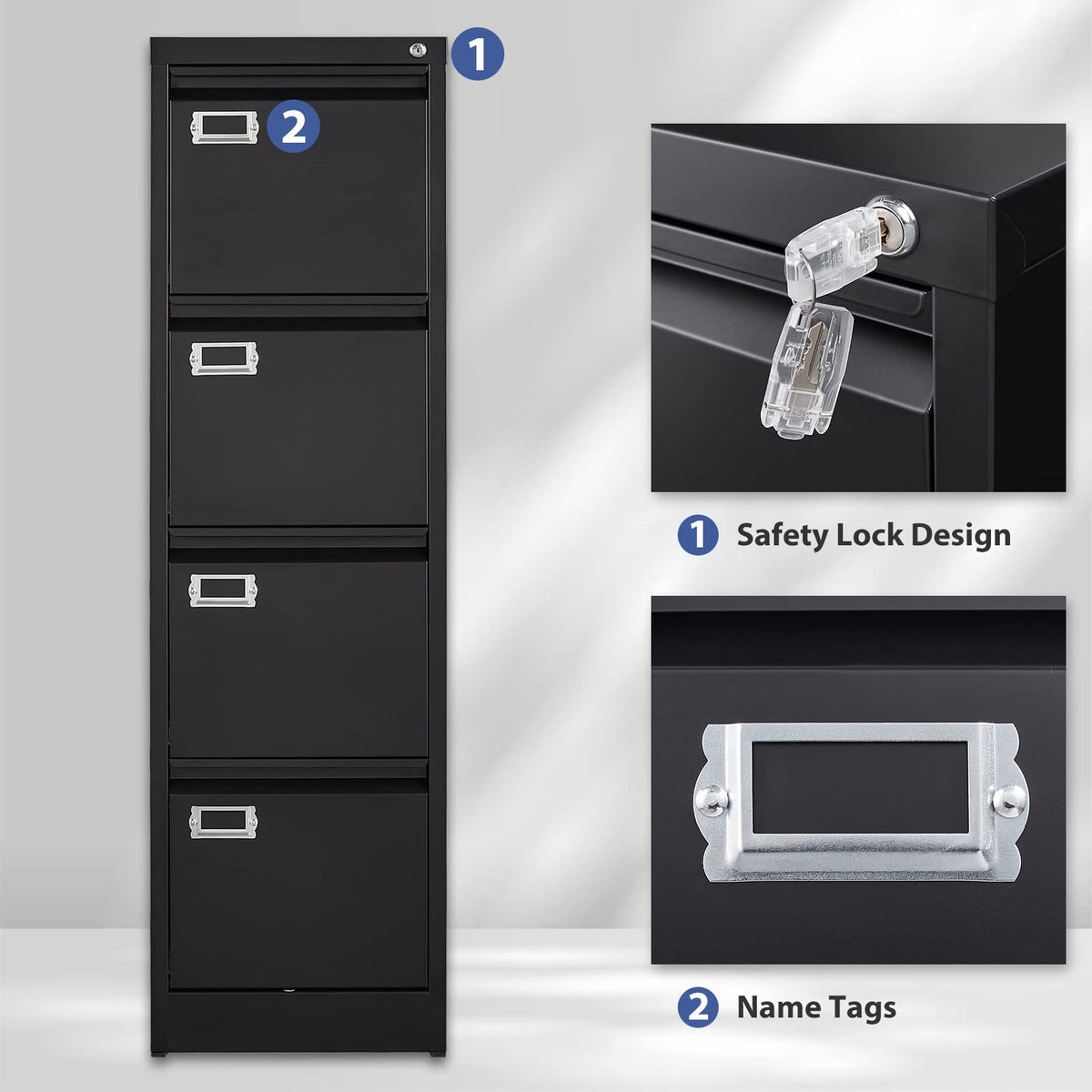 4 Drawer Metal Vertical File Cabinet with Lock S573