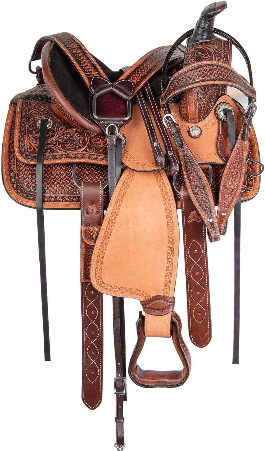 Leather Horse Saddle Set with Tack & Stirrups H39726