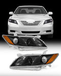Compatible with 2007-2009 Toyota Camry Headlights Assembly Black Housing Amber Reflectors Left and Right Pairs L673