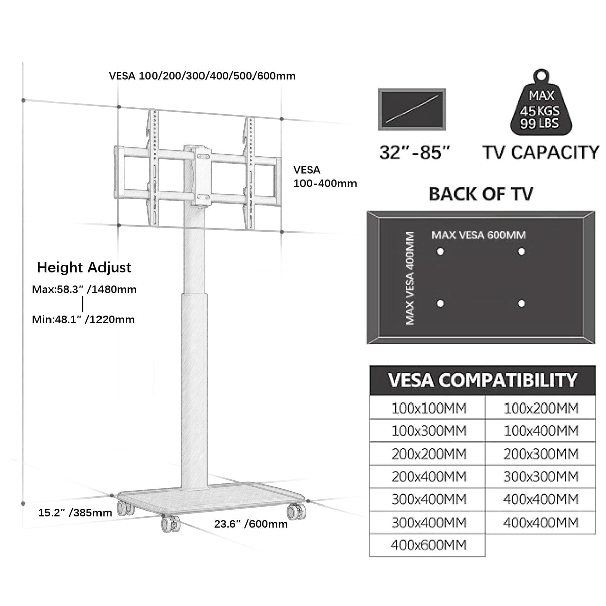 White Rolling TV Stand A916