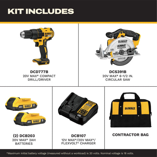 20V MAX Cordless Drill Driver and Circular Saw Combo Kit with 2 Ah Batteries and Charger Q879192