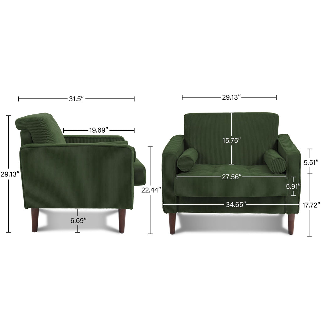 Set of 2 Green Corduroy Upholstered Accent Chairs N296