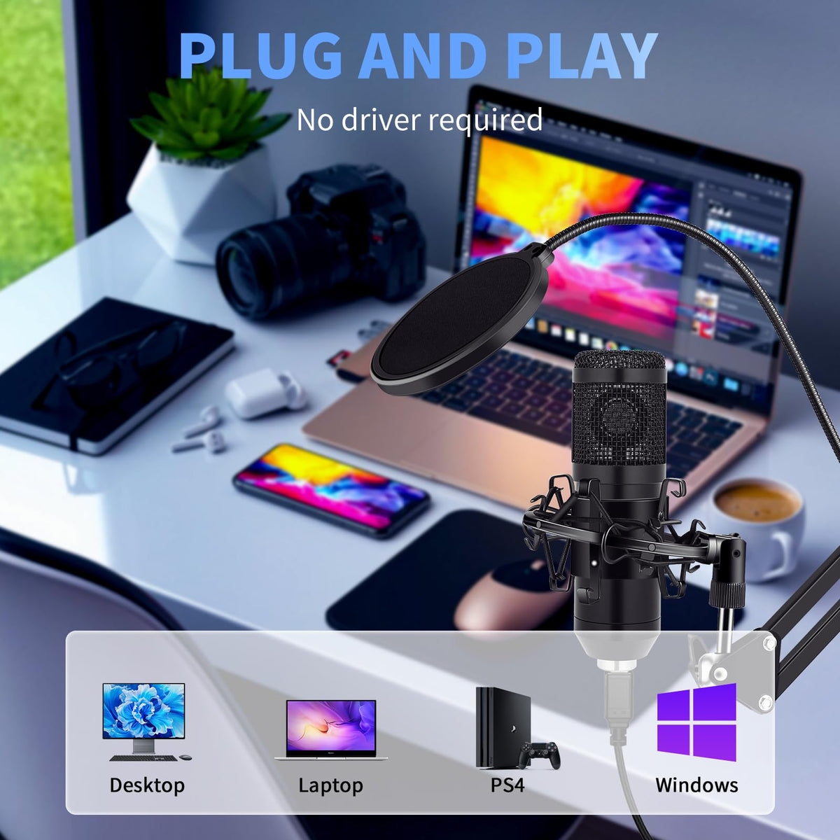 USB Condenser Microphone Kit with Boom Arm Stand O50132