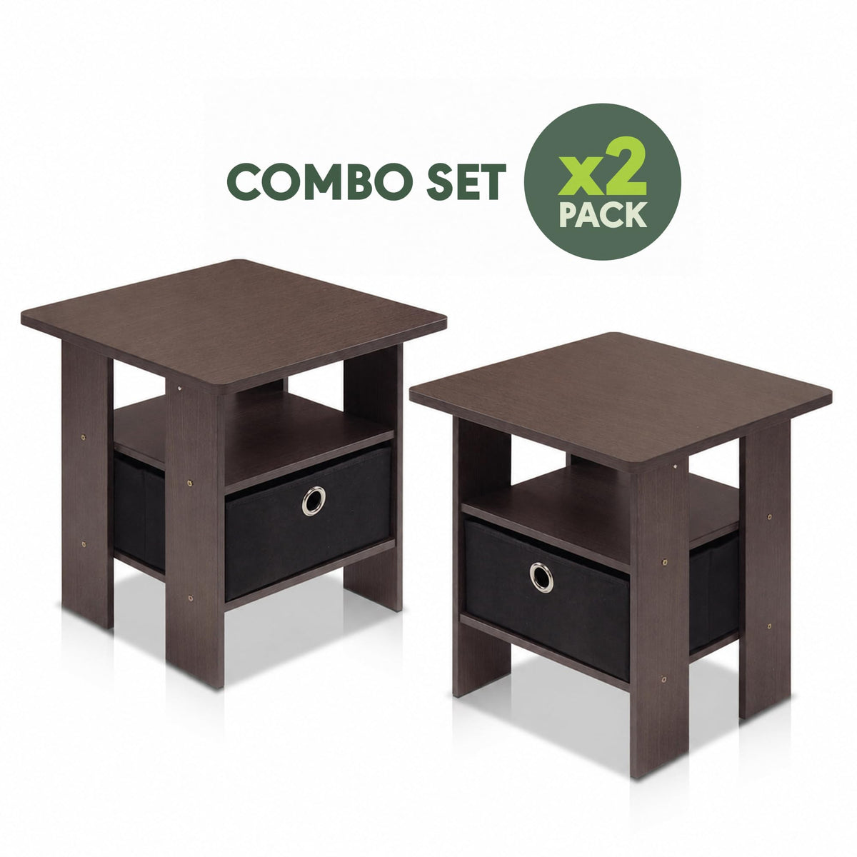 Brown 3-Tier Square Side Table Set of 2 R61885