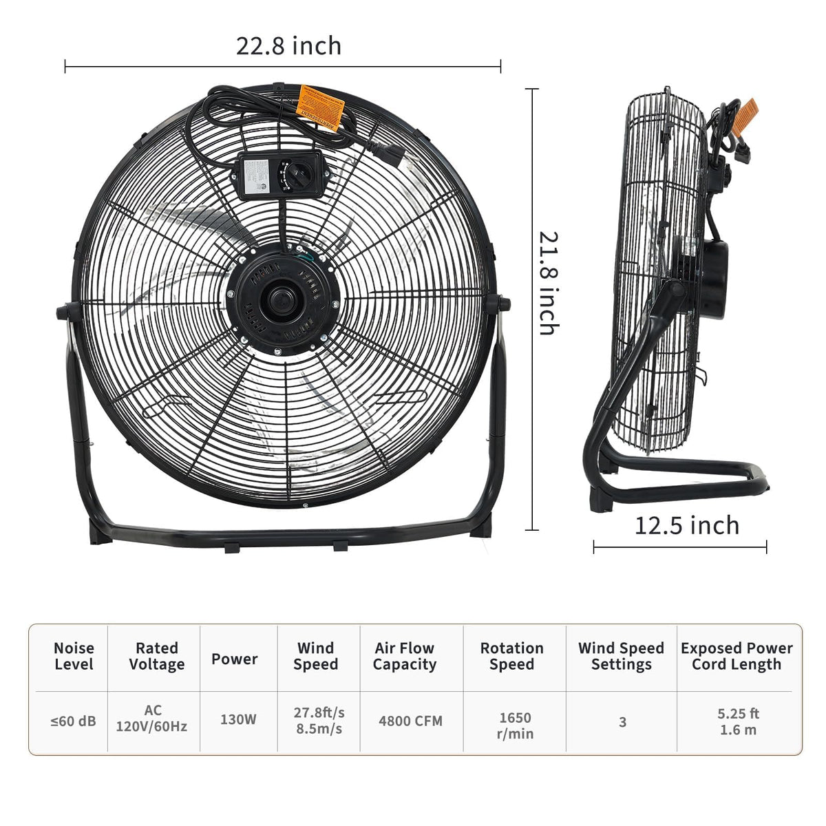 20 Inch 3 Speed High Velocity Industrial Floor Fan O1364