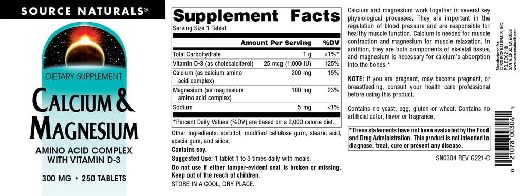 Calcium & Magnesium 300 MG 250 Tablets L93639