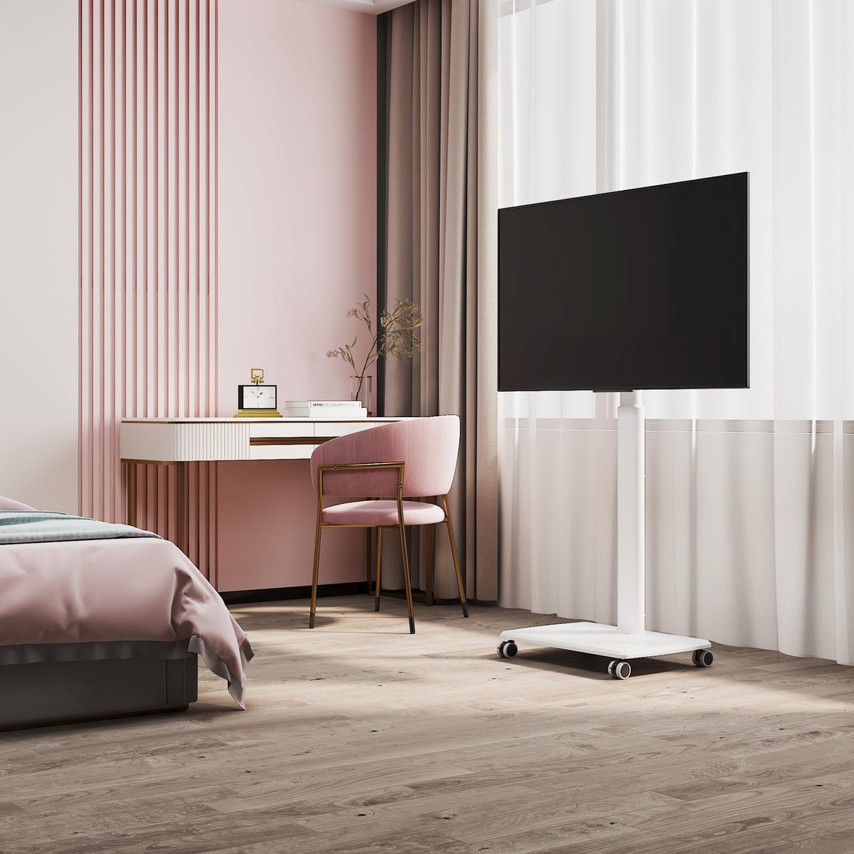White Rolling TV Stand A916