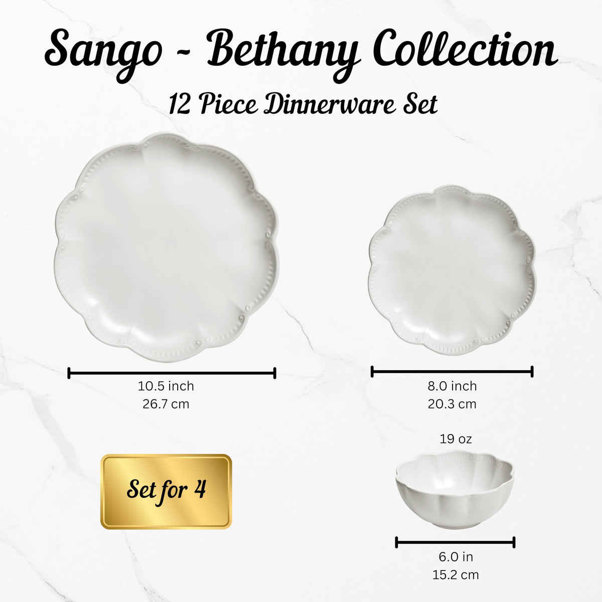 12 Pieces Scalloped White Plates & Bowls Set W1517