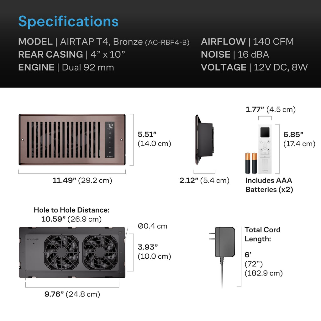 Bronze Register Booster Fan for 4”x10” Openings T14752