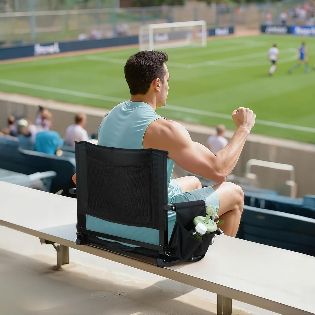 2 Pcs Black Stadium Seats with Back Support and Cushion F93590