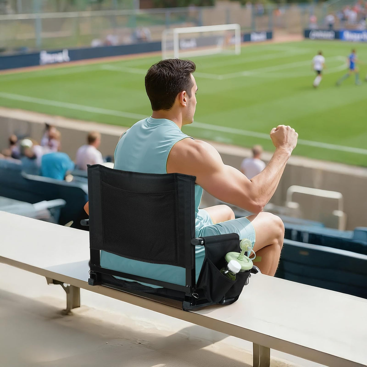 2 Pcs Black Stadium Seats with Back Support and Cushion F93590