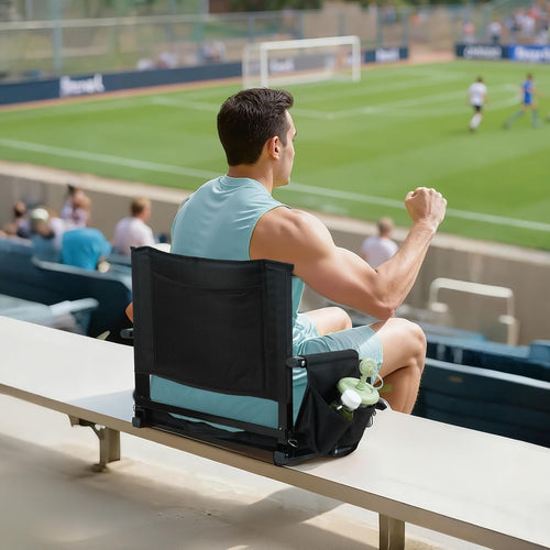 2 Pcs Black Stadium Seats with Back Support and Cushion F93590