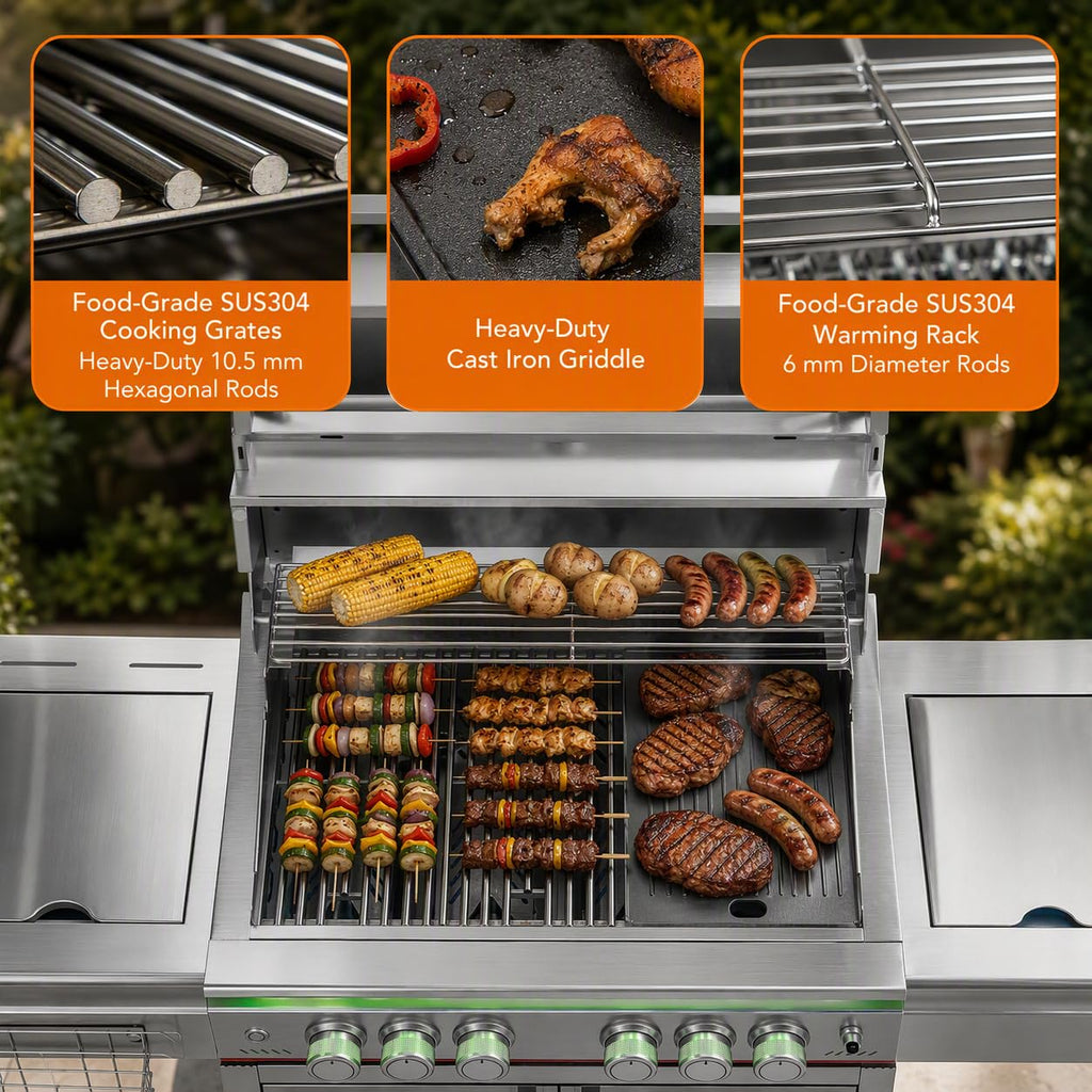 Heavy-duty SUS304 Stainless Steel 6-Burner Propane Gas Grill T952