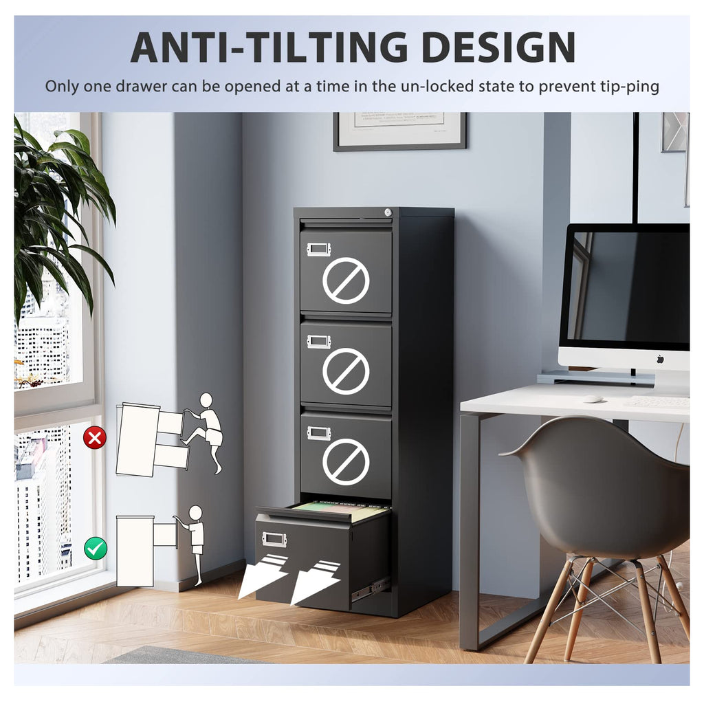 4 Drawer Metal Vertical File Cabinet with Lock S573