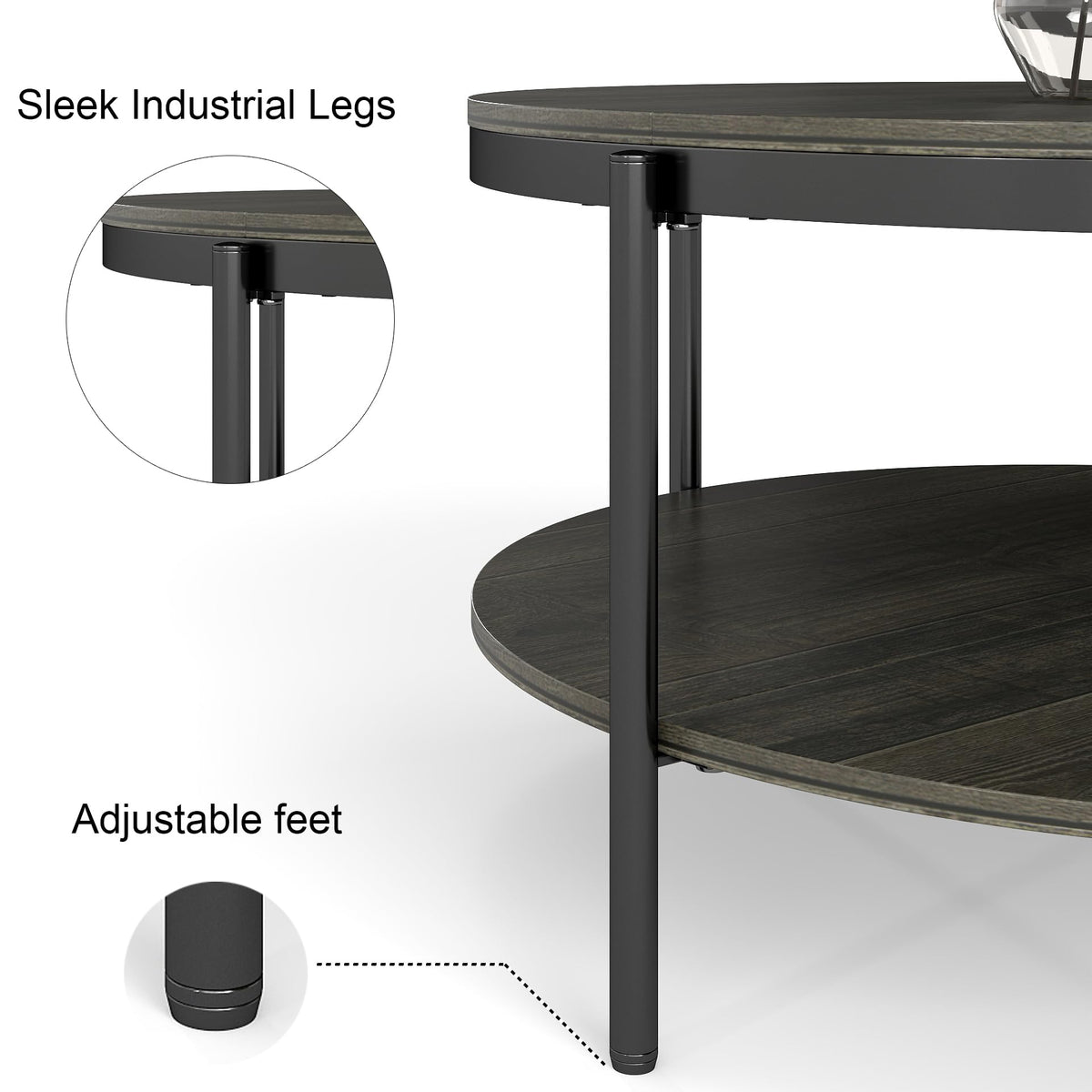 Round Coffee Table with 2-Tier Storage Shelf D70023