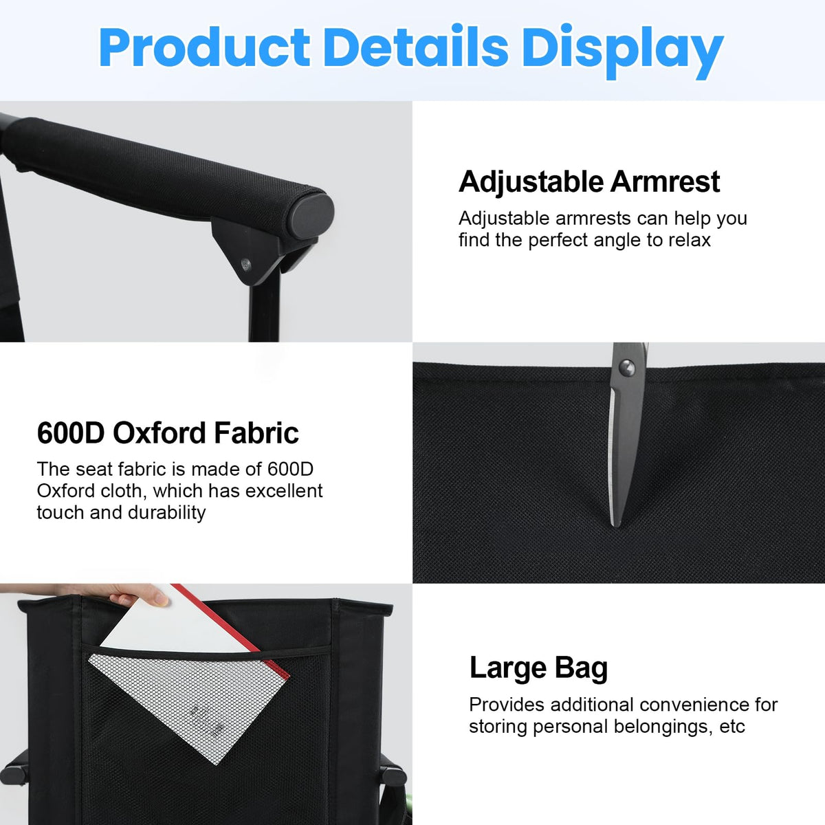 2 Pcs Black Stadium Seats with Back Support and Cushion F93590