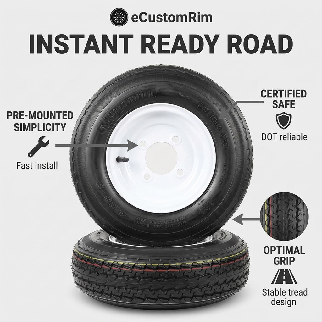2-Pack Trailer Tire Rim Assembly 4.80-8 4 Lug White M364