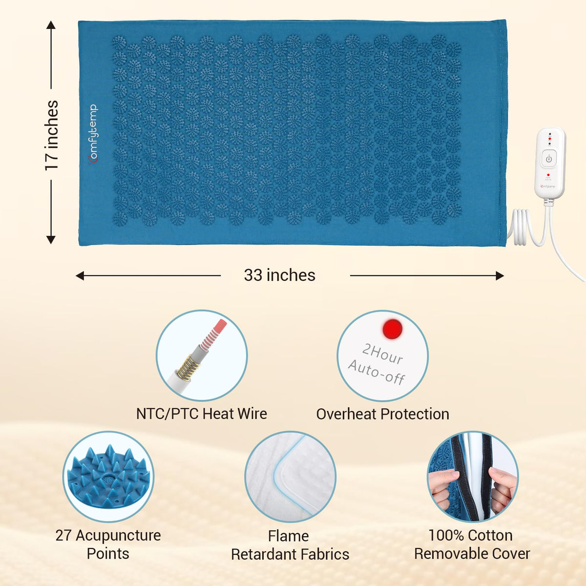 Heated Acupressure Mat 17"x33" Z4320