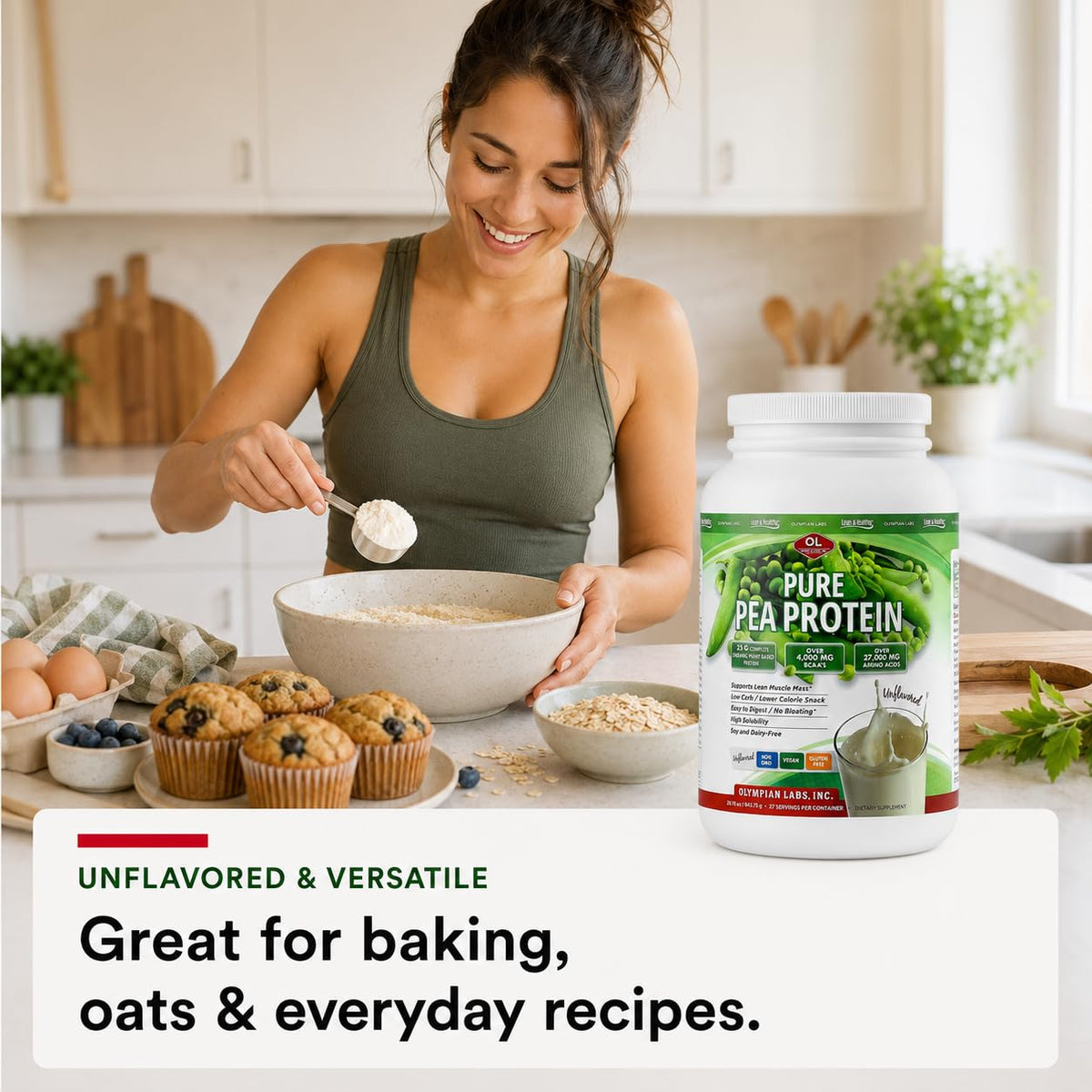 Plant Based Pea Protein Powder, Unflavored, 2 Pound P951291
