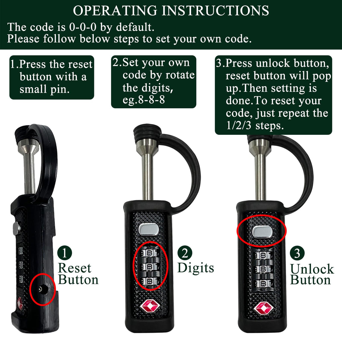 Orange 4-Pack 3-Dial Combo Lock H9749