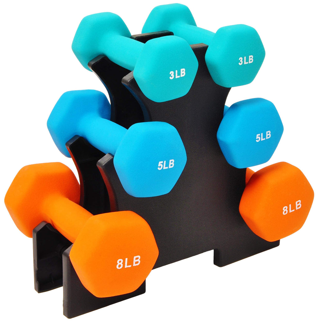 Colored Neoprene Coated Dumbbell Set with Stand, Set of 6 X88367